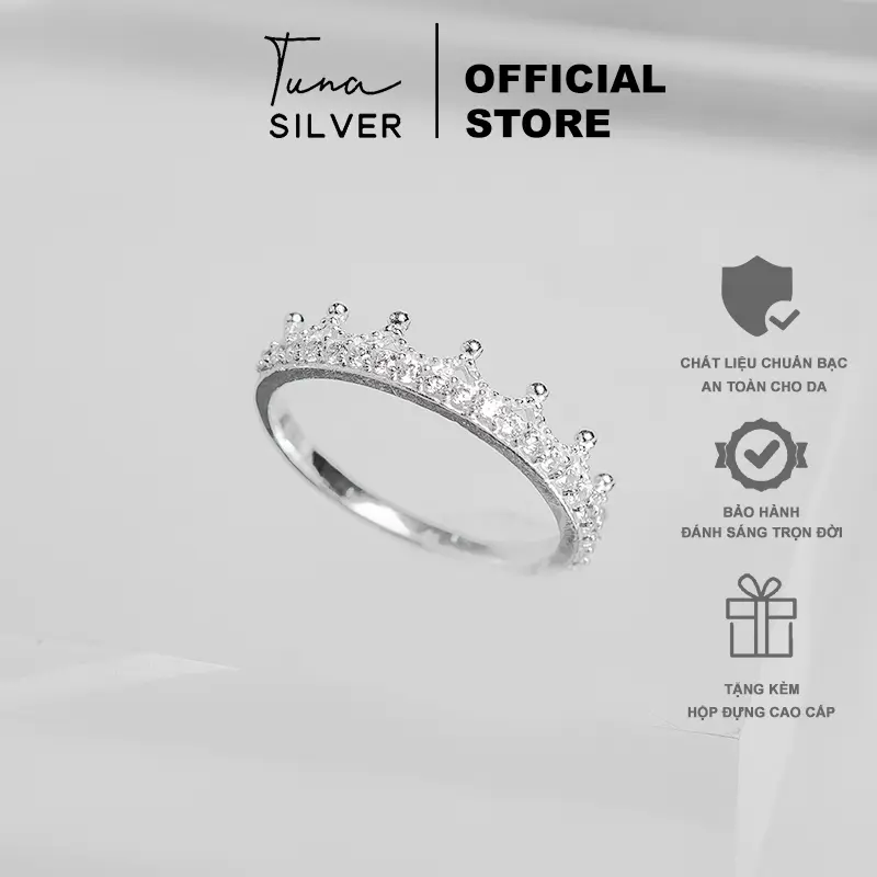 Nhẫn vương miện đính đá cao cấp - TUNA SILVER 0