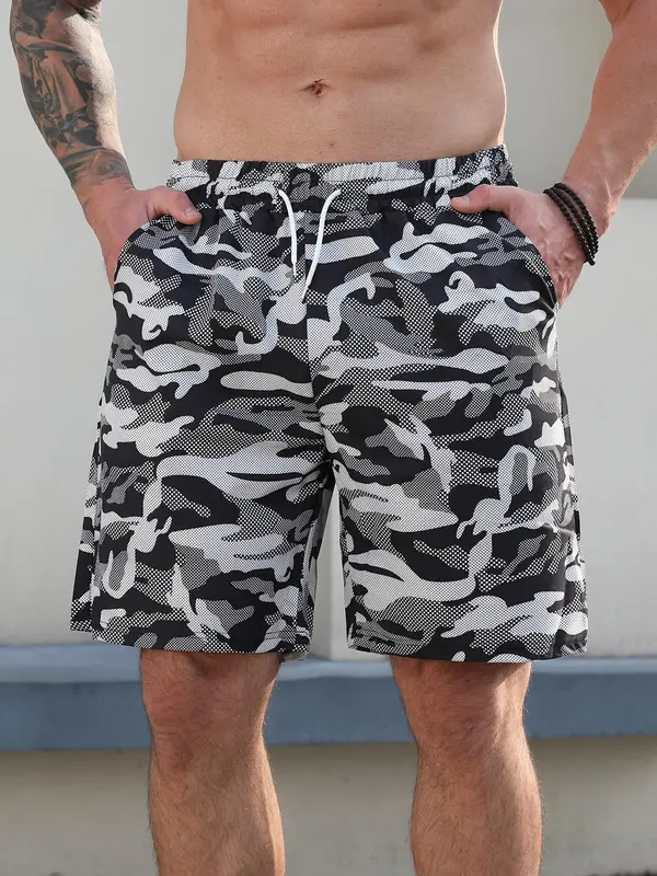Men's Camo Print Drawstring Waist Gym Shorts, Regular Fit Casual Quick Drying Breathable Shorts for Summer, Men's Bottoms for Daily Wear 4