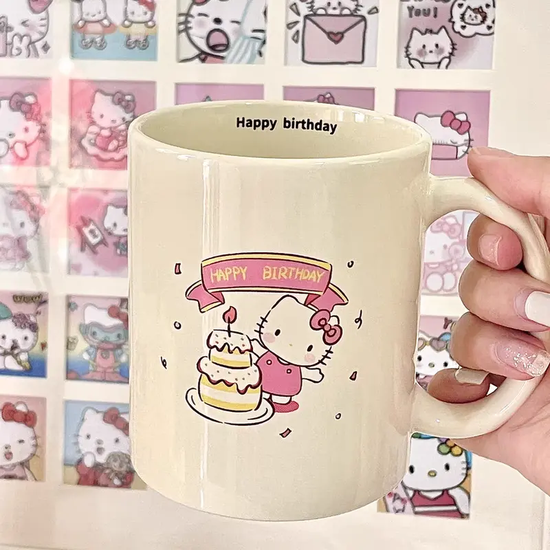 Cốc Đánh Dấu Hello Kitty, Phong Cách Instagram, Ưa Nhìn, Cốc Nước Dễ Thương, Thích Hợp Cho Gia Đình, Phong Cách Cô Gái Trẻ, Cốc Sữa, Có Tay Cầm, Phong Cách Instagram, Cốc Đánh Dấu 5
