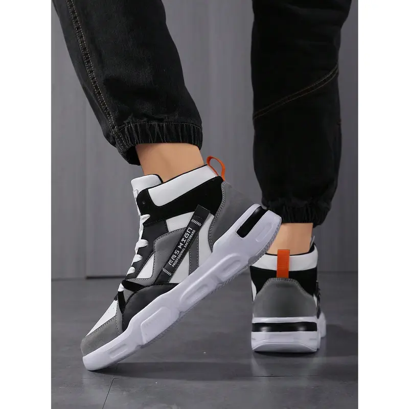 New Fashion Men Casual Shoes Lace-Up Splicing Letter Design Outdoor High-Top Sneakers, Shoes For Men 4