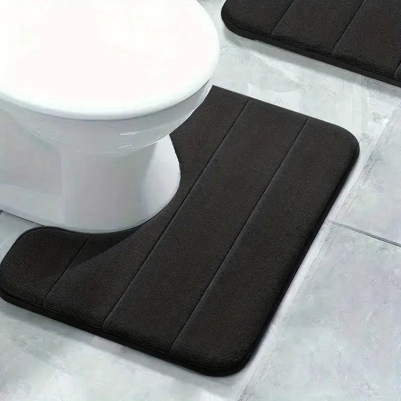 Bathroom Mat Set, 3counts/set Non-slip Bath Mat, Soft Absorbent Bathroom Floor Pad, Washable U-shaped Toilet Mat for Home Decor 2