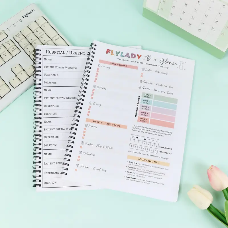 Cleaning Tool Pattern Planner Notebook, 1 Count Weekly & Monthly Planner Notebook, Household Cleaning Schedule Notebook, Office Stationery & Calendar Supplies 6