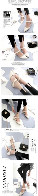 Product Introduction of 2024 Spring and Summer New Slippers Female Pointed Chunky Heel Semi-Slipper 3