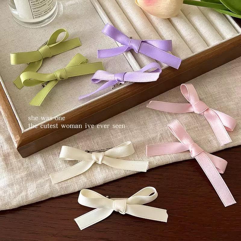 Kẹp tóc mái ruy băng nơ lụa tiểu thư màu pastel trơn cao cấp AAA iLita cột tóc dễ thương phong cách Hàn Quốc sang trọng