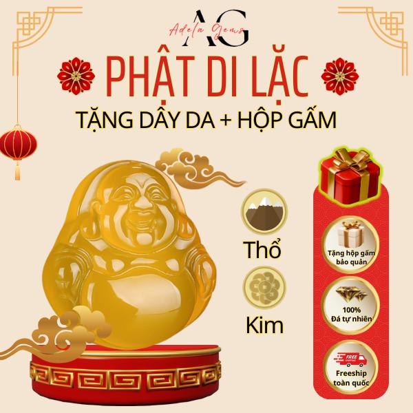 Dây Chuyền Phong Thủy ADELA GEMS Vòng Cổ Mặt Đá Phật Di Lặc VÀNG Tặng Dây Da & Hộp Gấm Chế Tác ,Tinh Tế Sang Trọng mặt phật vòng phong thủy mặt dây Trang Sức