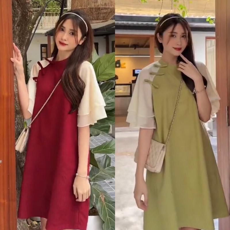 Váy bầu Xinh Voan sang trọng phù hợp đi chơi du lịch cho thai kỳ thoải mái Nữ Dress  Kem Women Nút Black M Yellow đỏ đính đá set