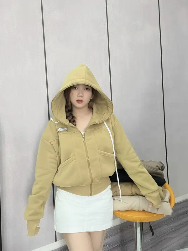 Áo Khoác Nỉ - Áo Khoác Nữ Form Lửng 6 Túi, Nón To, Tay Xỏ Ngón SUSUSHOP Top Hoodie Zíp mã FL11- FL15. Women Có Túi 4