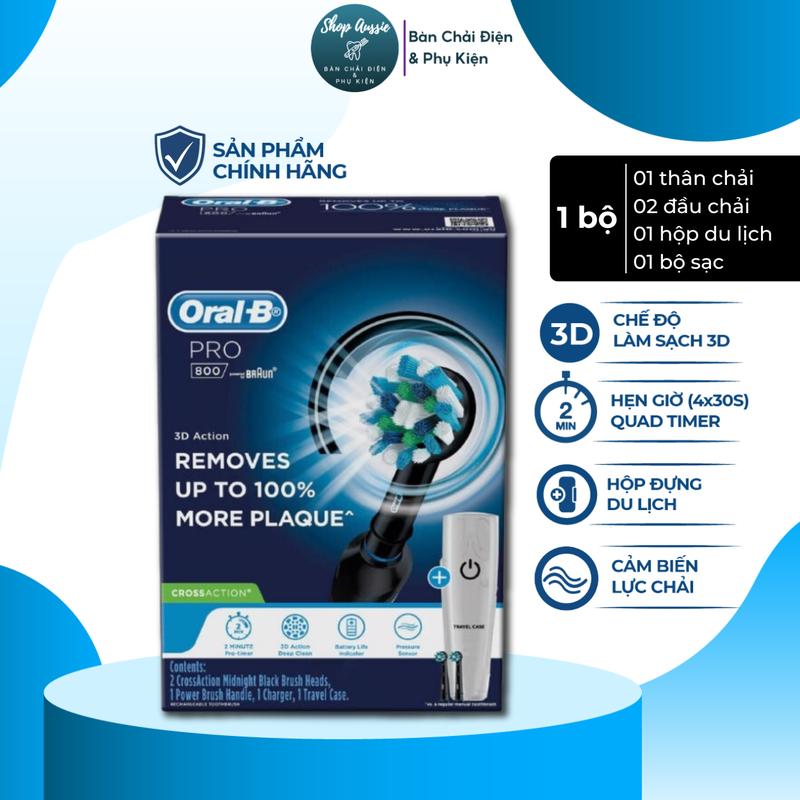 Bàn Chải Điện Oral-B Pro 800 - Công Nghê Làm Sạch 3D, Loại Bỏ Mảng Bám Vượt Trội, Hộp Đựng Du Lịch, Hẹn Giờ 2 Phút