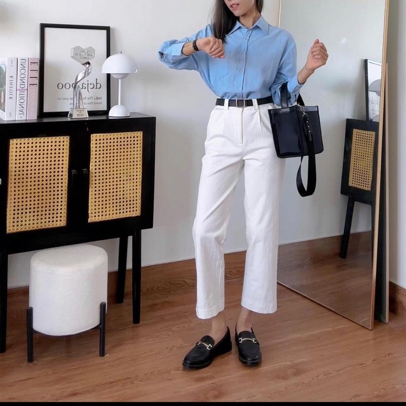 Quần kaki ống suông basic 90cm Pants Nữ Women 5
