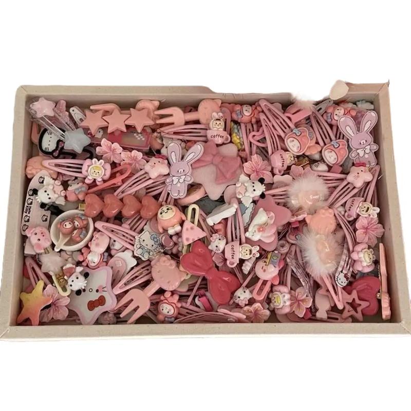 Set 50 kẹp tóc mix hình ngẫu nhiên siêu cute tone màu hồng cam Women Nữ