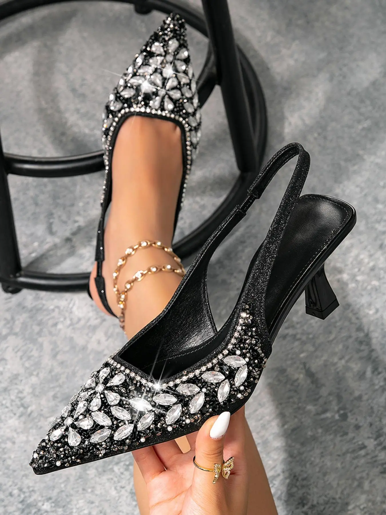 Women's Rhinestone Decorated Pointed Toe High Heel Sandals, Elegant Fashionable Heeled Sandals for Party, Daily Clothing Decor for Women & Girls, Summer