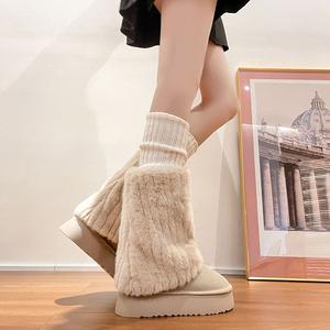 POPIONEER  ファッショナブルなラウンドトゥのファーパッチワークが暖かい厚底スノーブーツ