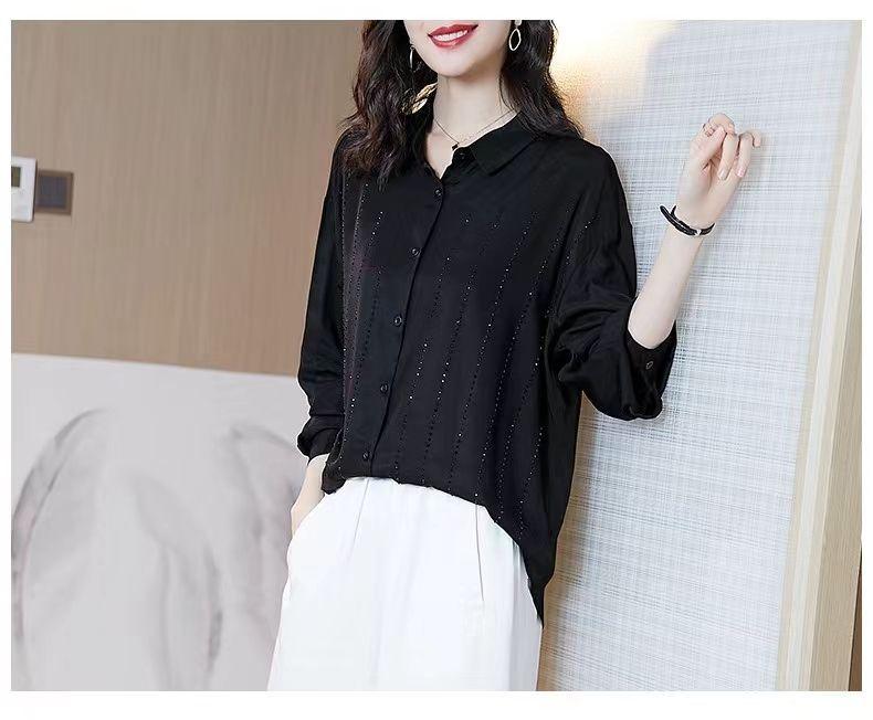 Product Introduction of Black High-End Shirt for Women Spring and Summer New Fashionable Long Sleeve Loose Temperament Shirt Design Sense Niche Top 14