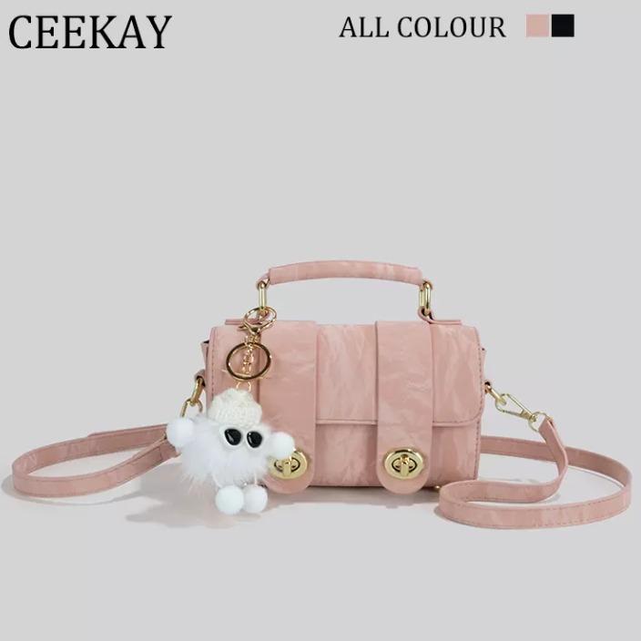 Túi Xách Nữ CEEKAY Chính Hãng Trơn Kiểu Cốp Màu Loang Khóa Gài Quai Đeo Móc Gấu Dễ Thương Hàng Quảng Châu