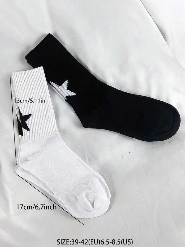 Women's 2 Pairs Chic Star Print Crew Socks, Fashion Casual Cozy Breathable Comfort Mid-Calf Socks For Daily Outdoor Wear, Womenswear, Lady Socks For All Seasons 1