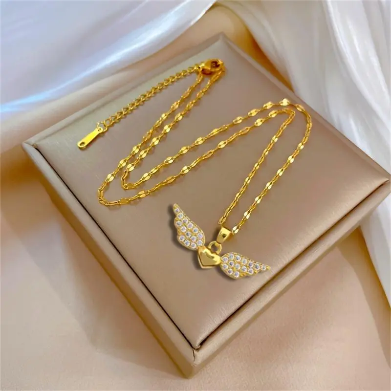 [1pc Heart Shaped Angel Wing Pendant Necklace] Fashion Necklace with Synthetic Cubic Zirconia, Copper, Stainless Steel Chain, for Women, Suitable Over 15 Years Old, Birthday Party Gift mother's day gift 4