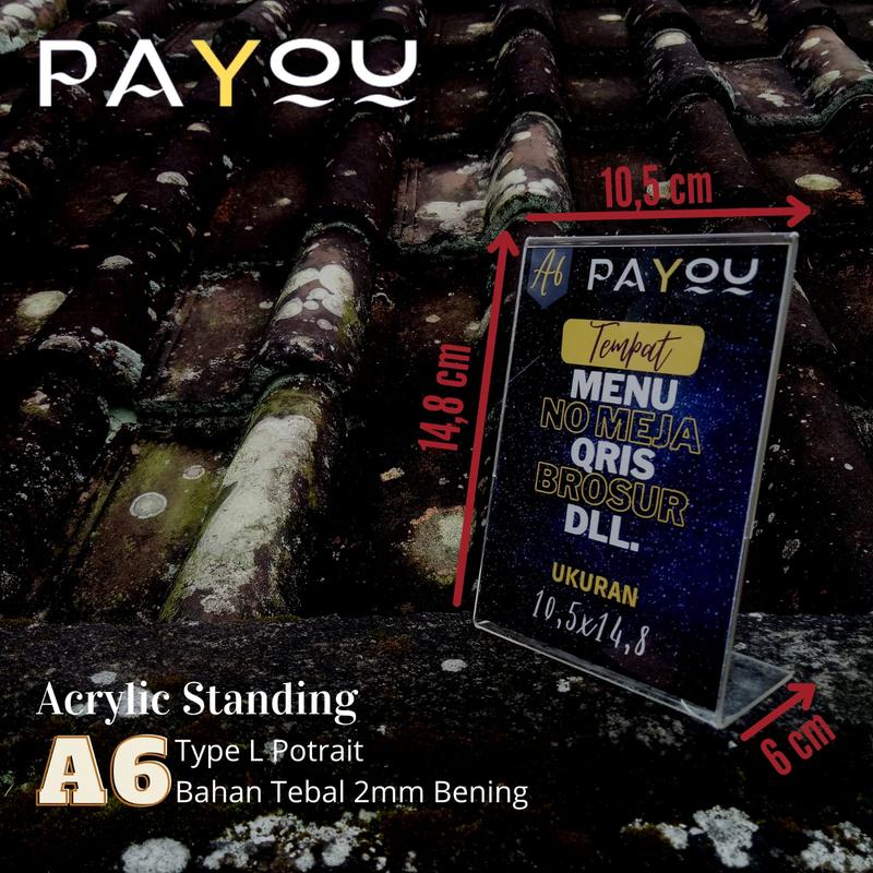 Acrylic Standing A6 Type L Potrait/ Tempat QRIS/ Tempat Brosur/ Tempat Menu/ Tempat No Meja Kantor 0