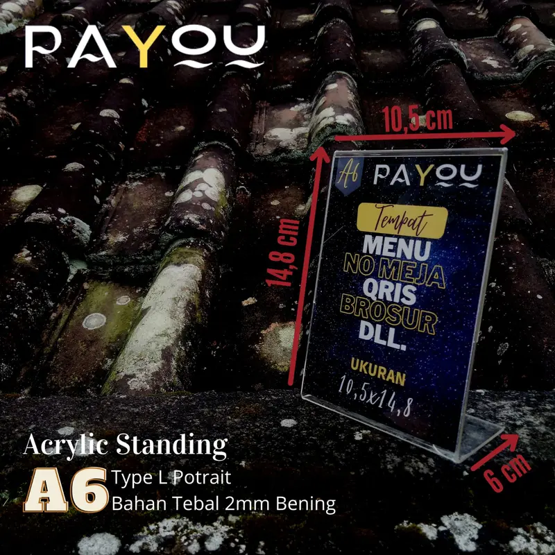Acrylic Standing A6 Type L Potrait/ Tempat QRIS/ Tempat Brosur/ Tempat Menu/ Tempat No Meja Kantor 0