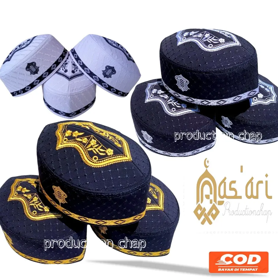 PECI MALAYSIA TROMPAH/TERMURAH Kopiah Songkok Muslim Kain Motif Dewasa Putih Pria Hitam Bordir Batik Standar Nyaman Katun Topi Haji SEO