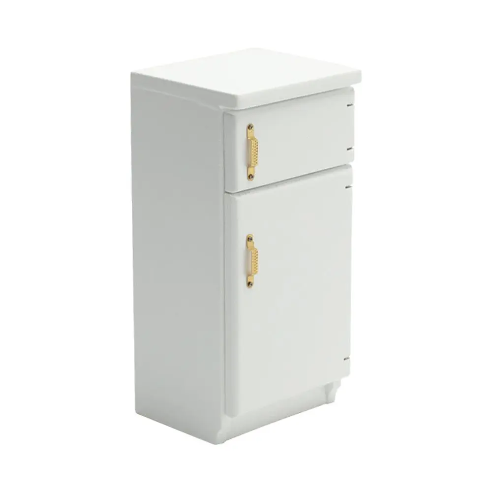 Tủ lạnh gia dụng mini, tủ lạnh bằng gỗ, tủ lạnh thu nhỏ, màu trắng, thích hợp cho nhà búp bê