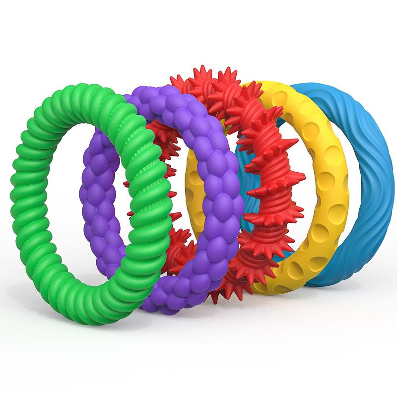 Product Introduction of Silicone Texture Decompression Toy, 5 Counts/set Colorful Fidget Toys, Sensory Texture Bracelet, Stress Relief Toy for Kids & Adults 6
