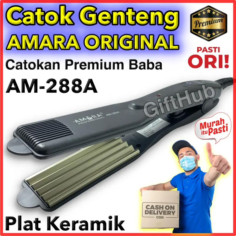 Catok Amara Plat Genteng Lebar Tipe AM 288A Hair Styling Pengembang Rambut Zig Zag atau Baba Curly Wave Wavy Catokan Rambut Professional AM-288A Plat Keramik Alat Kecantikan Tools Hair Styling Original Garansi 6 Bulan Kering 0