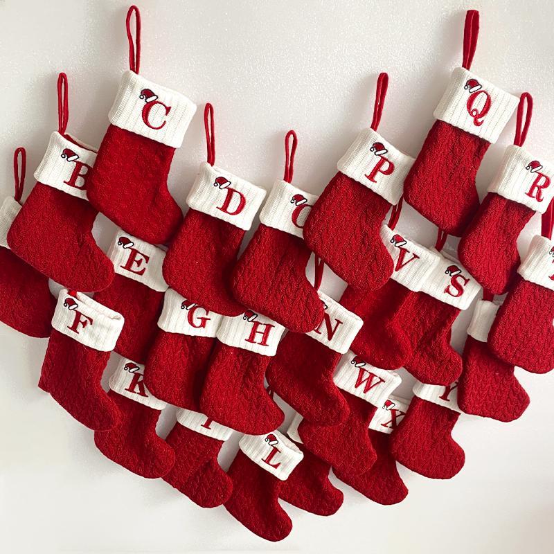 Product Introduction of Letter Snowflake Paw Pattern Christmas Decoration Stocking, 1 Count Knitted Candy Bag, Christmas Tree Hanging Ornament, Festive Party Supplies 0