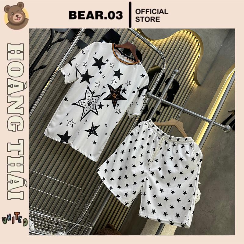 Bộ quần áo màu trắng - hoạ tiết in ngôi sao GD phối với quần nhiều sao 3D không bong tróc hàng đẹp BQ: 21 Nam Cotton Menswear Hoodie