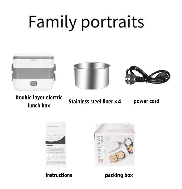 Product Introduction of Portable Electric Lunch Box Heating Single Double Layers Stainless Steel Cooking Lunch Boxes Food Storage Warmer Container Mini Rice Cooker Steamer Tableware 28