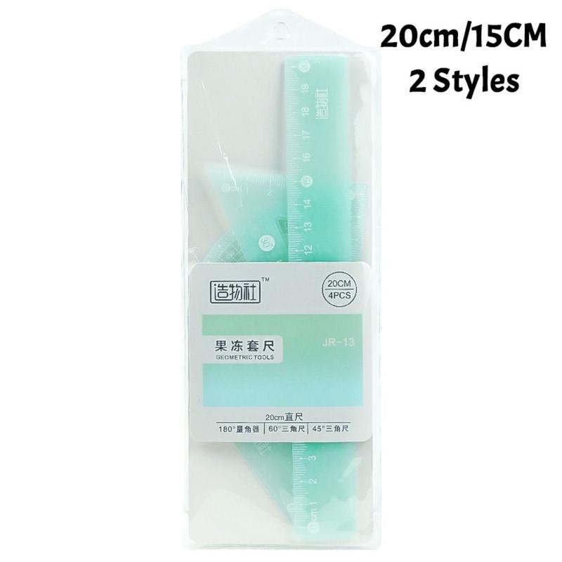 Bộ Thước Thạch Đa Chức Năng, 4 Cái / Bộ, 15 / 20CM, Trong Suốt, Thước Thẳng Dày, Bộ Văn Phòng Phẩm Đo Lường, Hình Vuông, Thích Hợp Cho Học Sinh, Tuyệt Vời Làm Quà Tặng 2