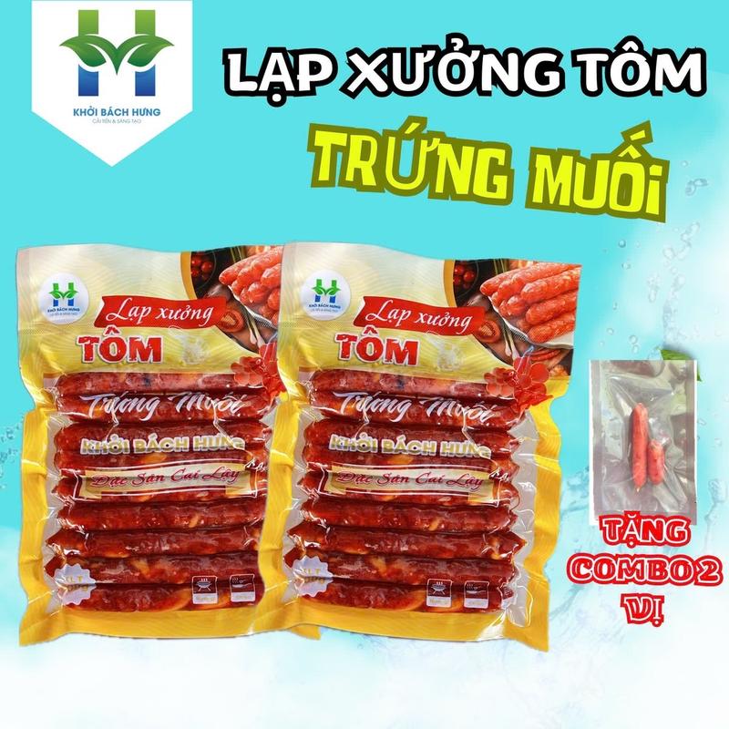 1kg Lạp xưởng tôm trứng muối Khởi Bách Hưng - loại khô bảo quản nhiệt độ thường 1 tháng tặng gói nhỏ 2 vị Lạp tôm và Lạp khô