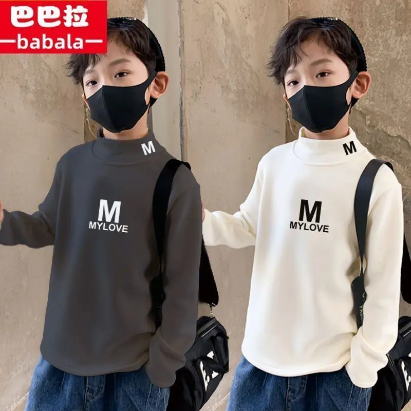 Áo Hai Mặt Dralon, Cho Bé Trai, Cổ Lọ Nửa, Lót Lông Cừu, Dày Dặn, Thích Hợp Cho Mùa Thu Và Mùa Đông, Áo Thun Dài Tay Giữ Nhiệt, Cho Trẻ Em Trung Và Lớn 2
