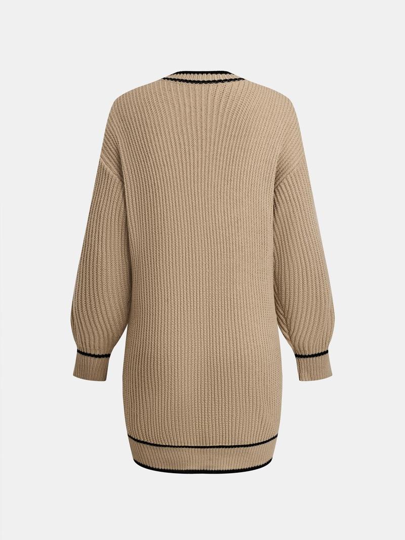 Product Introduction of YOZY Women's Contrast Binding Drop Shoulder Cable Knit Cardigan, Casual Long Sleeve Pocket Open Front Knitwear for Fall & Winter, Fashion Ladies' Knit Clothing for Daily Wear 6
