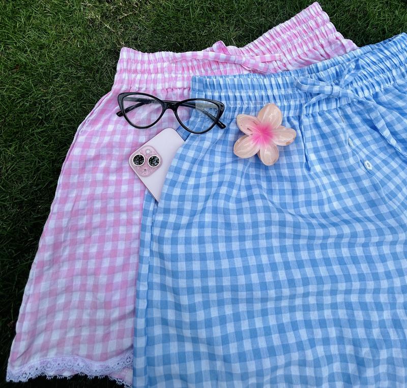 Miastudio - Quần short Nữ cotton caro hè phối ren bigsize 90kg