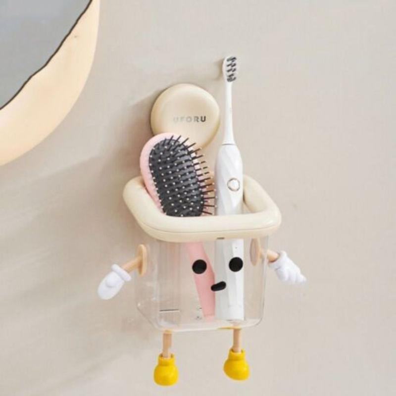 New Transparent Toothbrush Holder Wall-mounted Suction Cup Toilet Storage Rack No Punching Multifunctional Bathroom Storage Box 4