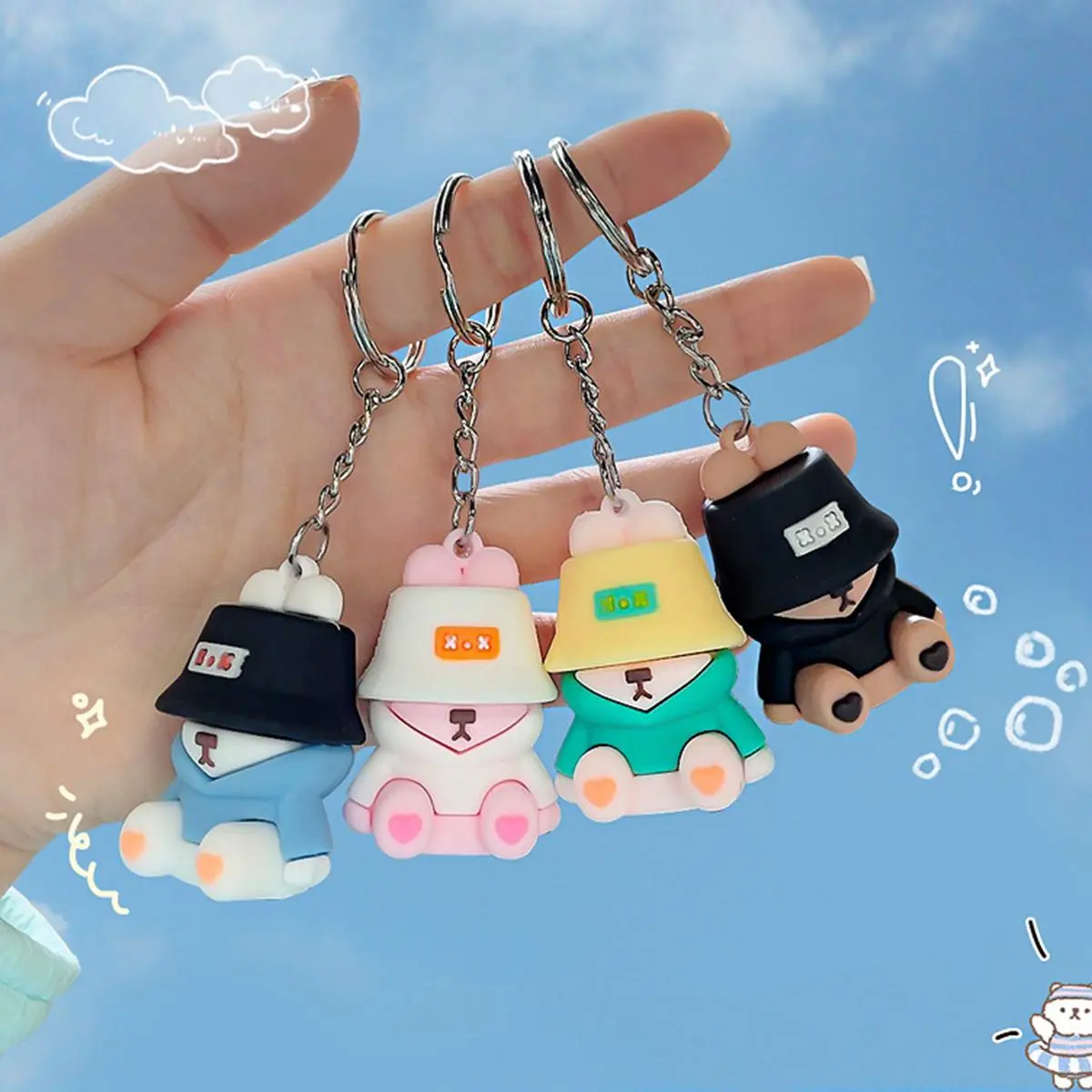 Cute Bear Keychain Cartoon Bear Sweatshirt Keychain Pendant Couple Pendant Bag Accessories