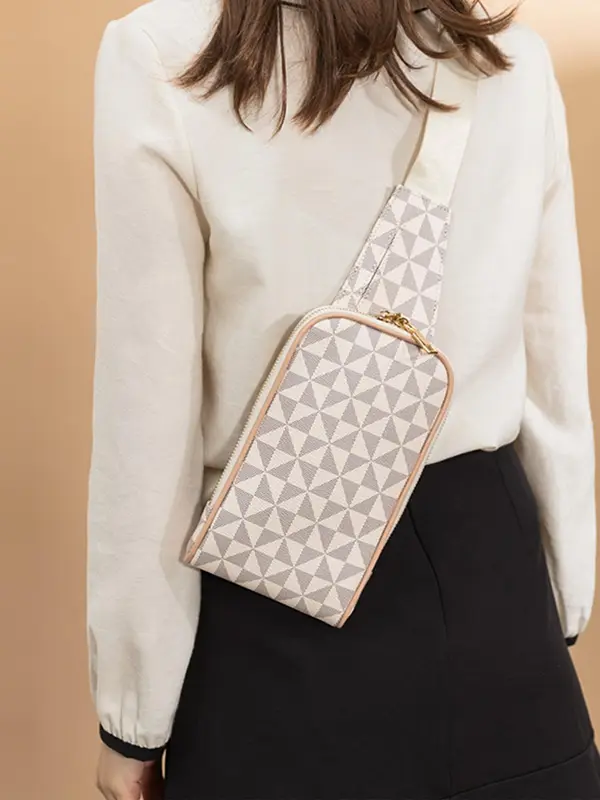 Women's Fashionable Geometric Pattern Fanny Pack, Casual Versatile Zipper Chest Bag for Daily Used, Trendy All-match Sling Bag 5