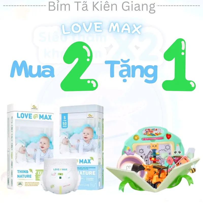 [ COMBO 2 BỊCH KÈM QUÀ TẶNG ] TÃ LOVE MAX ĐỦ SIZE DÁN VÀ QUẦN DÀNH CHO BÉ Voi Kem Đồ Chơi 0