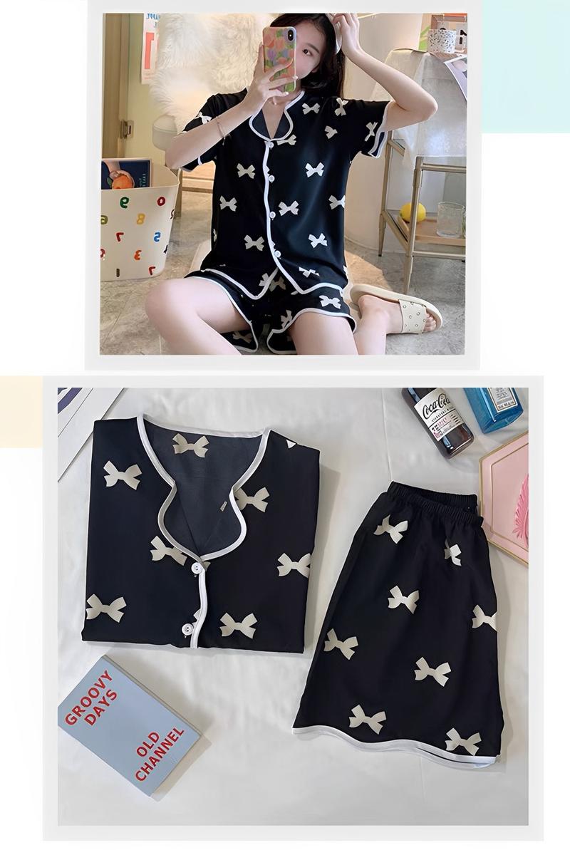 Product Introduction of MeTOo 3in1 cotton short sleeve cartoon pattern comfortable pajamas/sleepwear for women Loungewear Fabric Fashion Womenswear Clothes Button Collar Embroidered Korean Pants Shirt Style Lingerie Lady Breathable Homewear Pajama Set Pjs Trouser 9