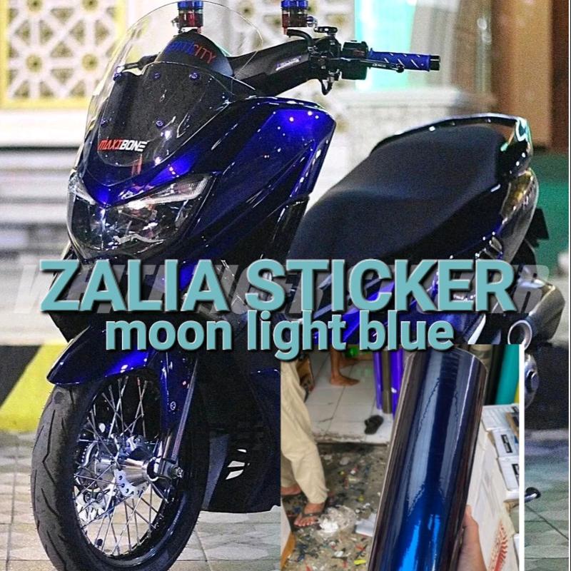 Stiker skotlet motor hitam lembayung biru sticker moomlight blue glossy premium stiker pet fanci 0