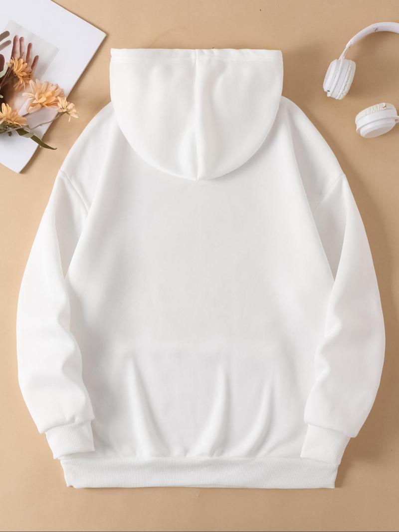 Product Introduction of Women's Cartoon Bear Print Drop Shoulder Hoodie, Fashion Casual Drawstring Pocket Hooded Sweatshirt for Daily Holiday Outdoor Wear, Women Clothing for Fall & Winter 2