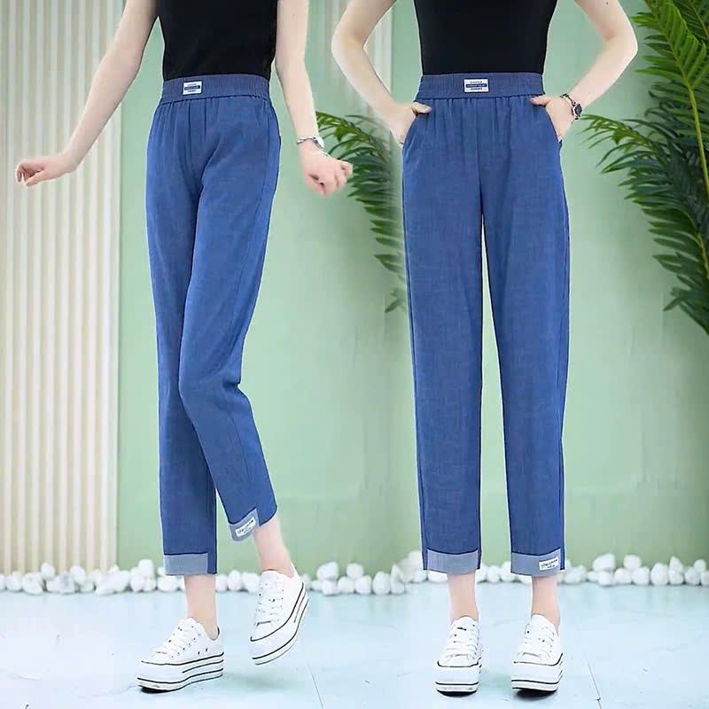 Quần jean baggy nữ cạp chun lưng cao.quần jean giấy cạp cao dáng rộng trơn basic vải mềm mịn