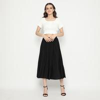 Gambar MINEOLA Serenity Black Pleated Midi Skirt Katun Santai Polos A-Line Hitam Fit Karet dari MINEOLA FASHION OFFICIAL SHOP Kota Administrasi Jakarta Selatan 5 Tokopedia