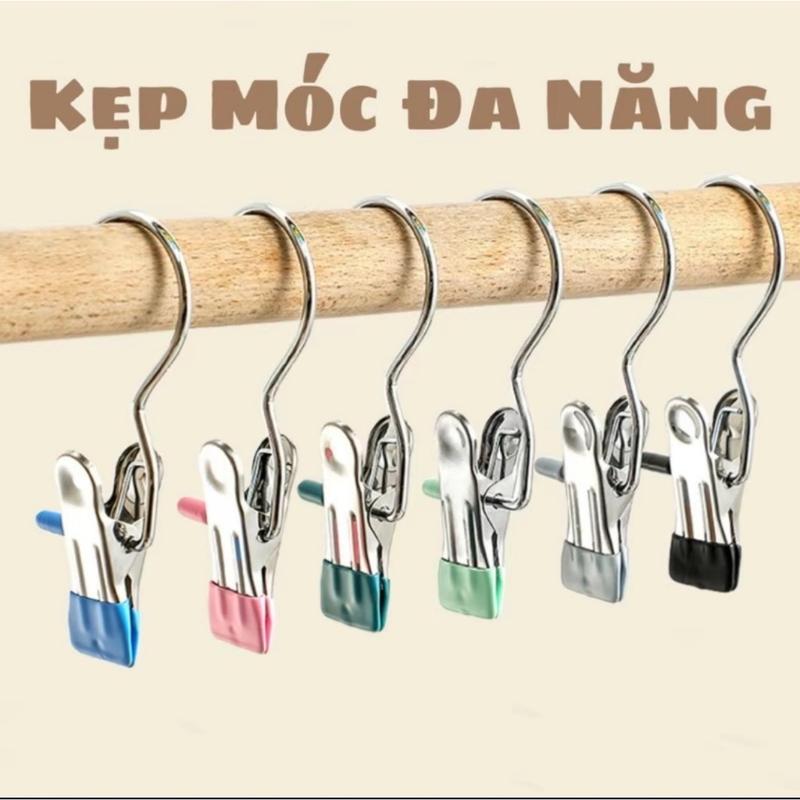 Combo 50 Móc kẹp đơn treo quần áo, mũ, tất, móc treo quần áo nhỏ gọn tiện lợi bằng Inox bọc nhựa