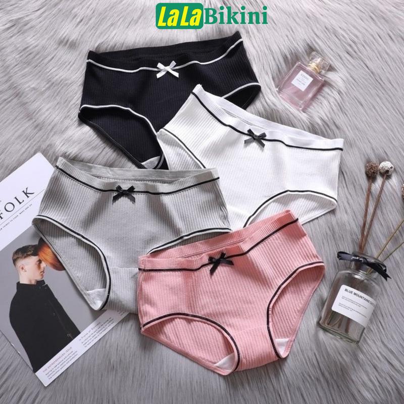 COMBO 5 Quần lót nữ cotton gân tăm phối viền đen đính nơ xinh chip kháng khuẩn thoáng mát Women 0