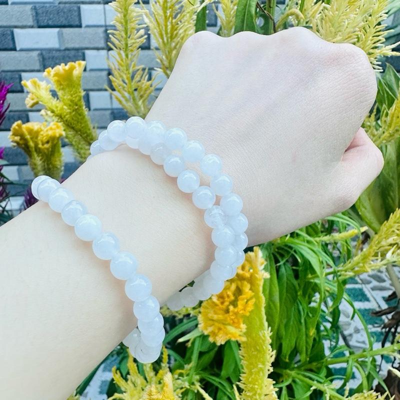 ￼Chuỗi Vòng tay đá mã não trắng TEEGEM mix Lu thống và túi tiền may mắn 1