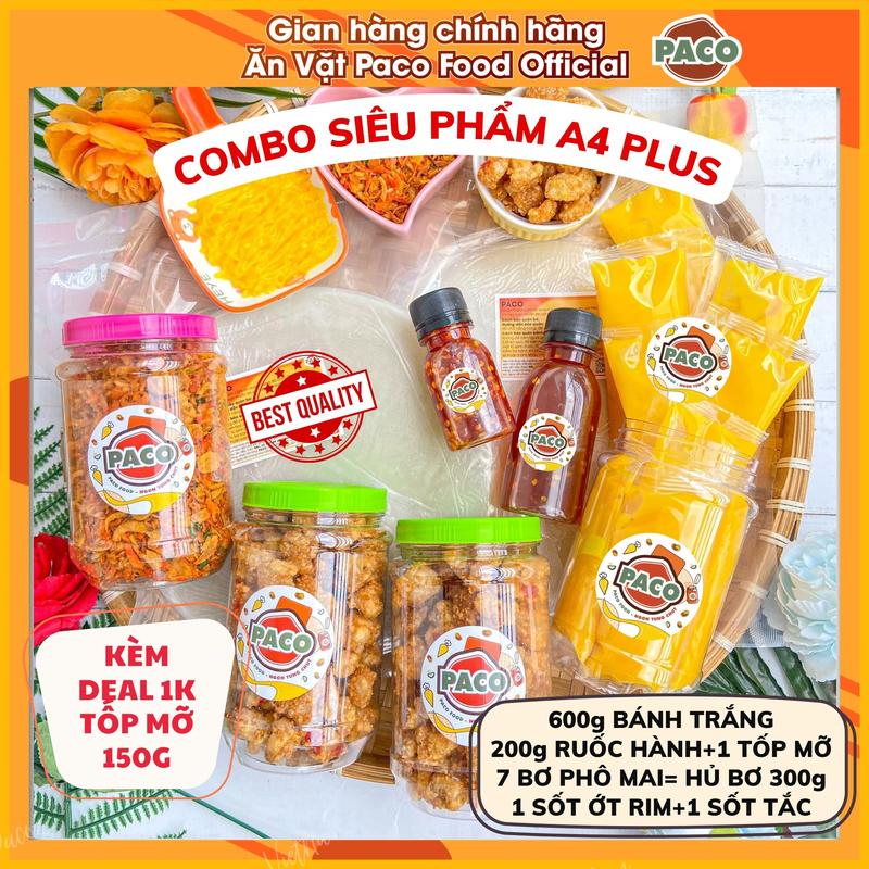 BÁNH TRÁNG PHƠI SƯƠNG PACO FOOD A4 PLUS GỒM 600g BÁNH 2 SẤP 1 HỦ RUỐC HÀNH PHI 1 HỦ BƠ TẬN 7 BƠ KÈM TỐP MỠ VÀ SỐT TẮC ỚT RIM-đồ ăn vặt SNACKS