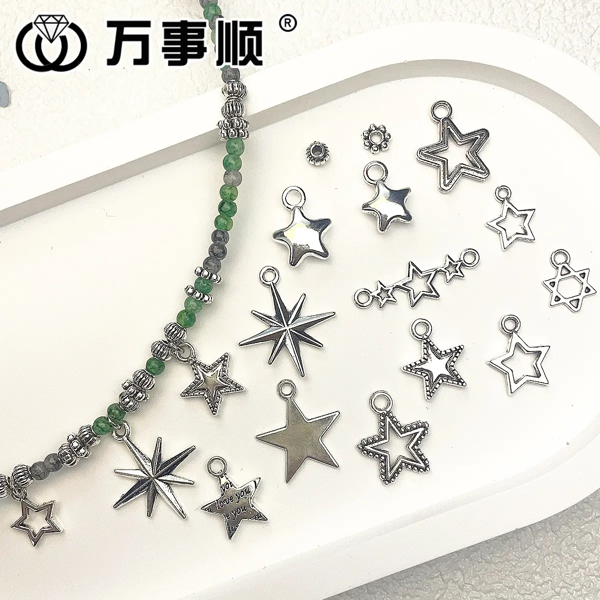 Cross-border special supply for retro Tibetan silver bead barrier alloy DIY accessories star pendant necklace bracelet jewelry accessories wholesale