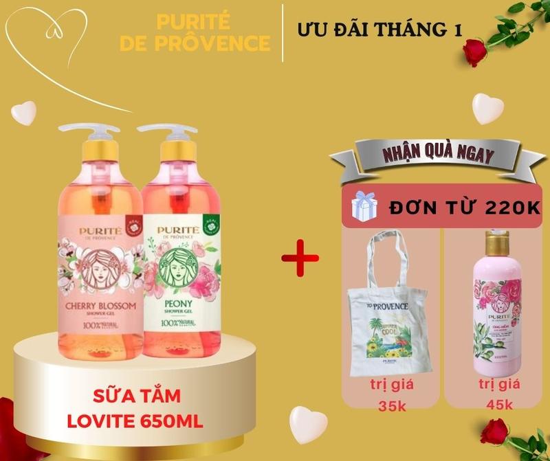 {COMBA 2 chai} Sữa tắm Purite 850ml Hoa hồng ,Hoa anh Đào, Mẫu Đơn, Aroma + 2 chai dầu gội oliu 165ml. Tinh Dầu Dưỡng Thể