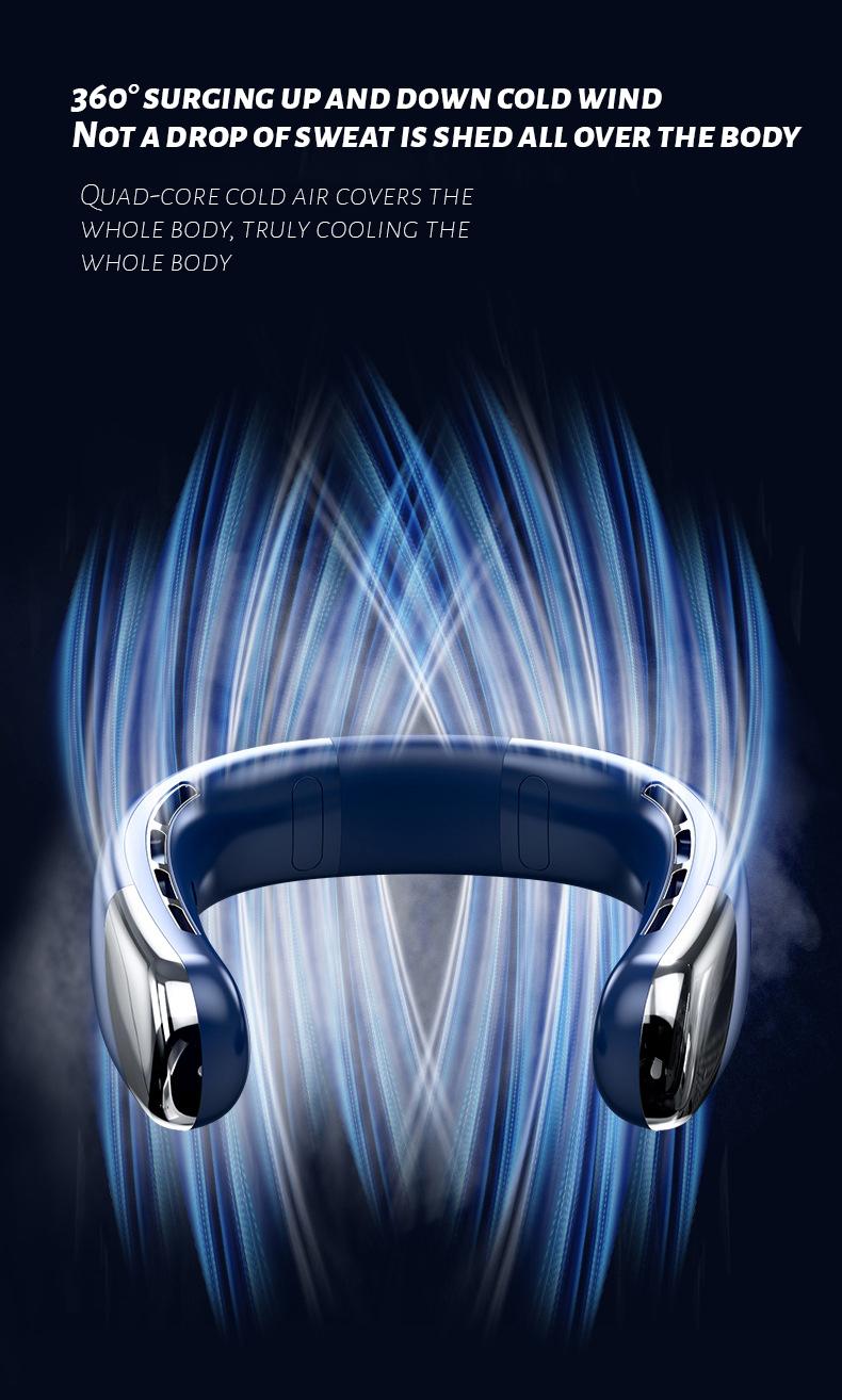 Product Introduction of [READY STOCK] 2024New Neck Fan Typc-c Rechargeable Bladeless Fan Mni Hanging Super battery Life 5 Speeds Adjustable 18
